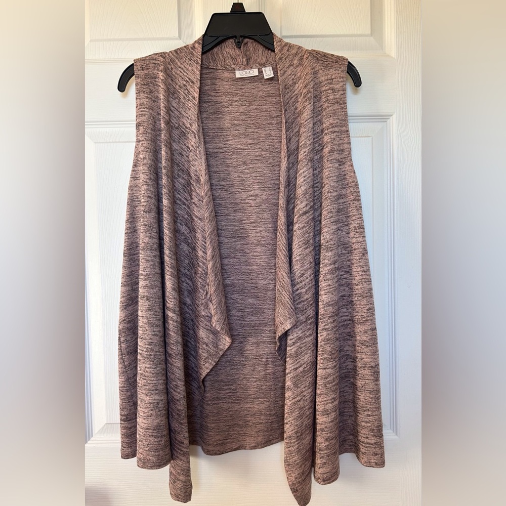 LOGO Lori Goldstein Women's Heathered PInk Sweater Vest Cardigan Size M